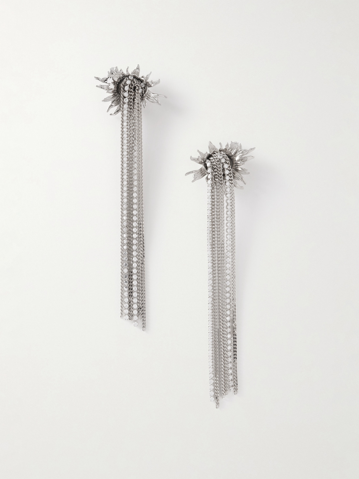 Alexander Mcqueen Sunflower Fringed Silver-tone Crystal Earrings