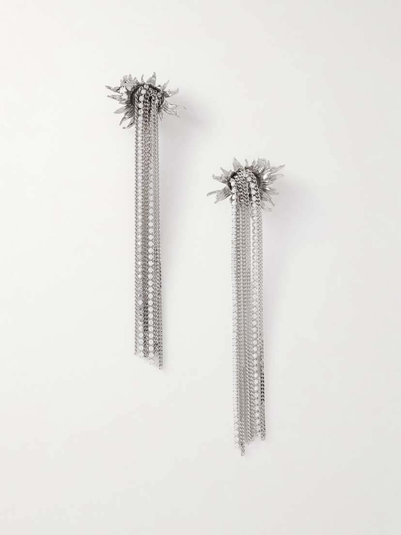 McQueen Sunflower Fringed Silver-tone Crystal Earrings