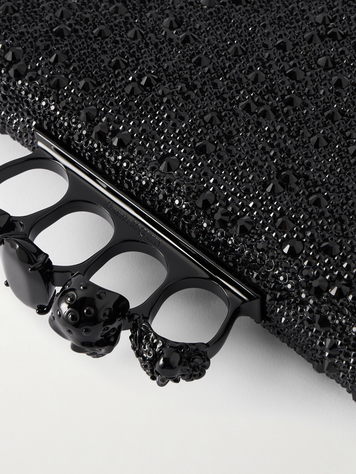 Alexander Mcqueen Knuckle Embellished Leather Pouch In Black