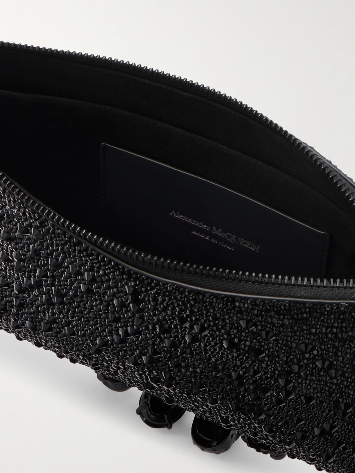 Alexander Mcqueen Knuckle Embellished Leather Pouch In Black