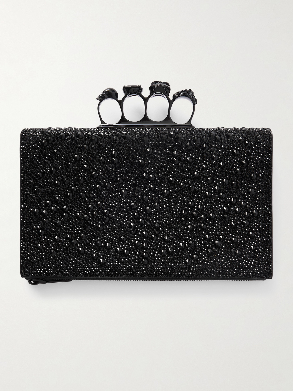 Alexander Mcqueen Knuckle Embellished Leather Pouch In Black