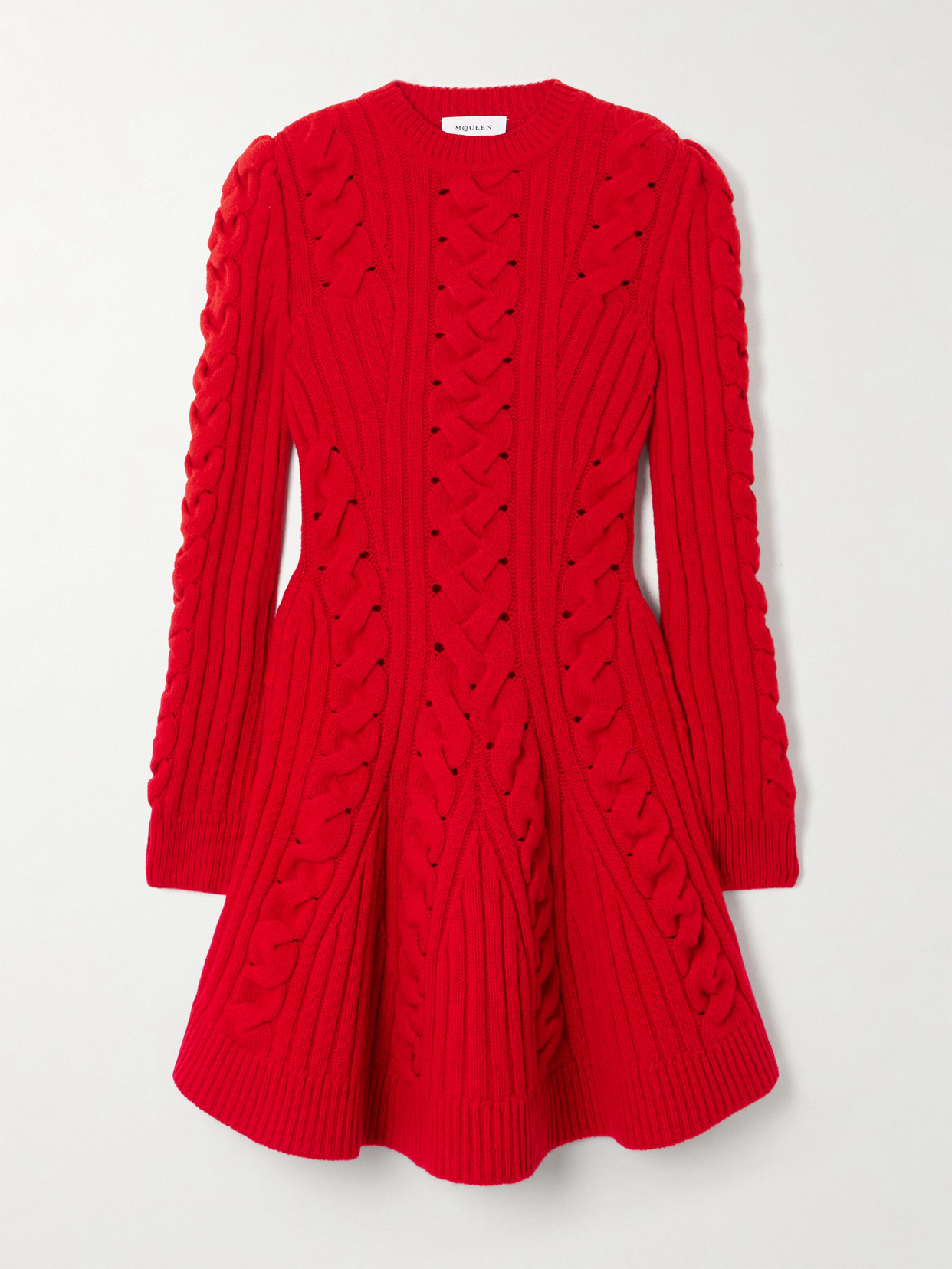 Alexander Mcqueen Ribbed And Cable-knit Wool And Cashmere-blend Mini Dress In Red