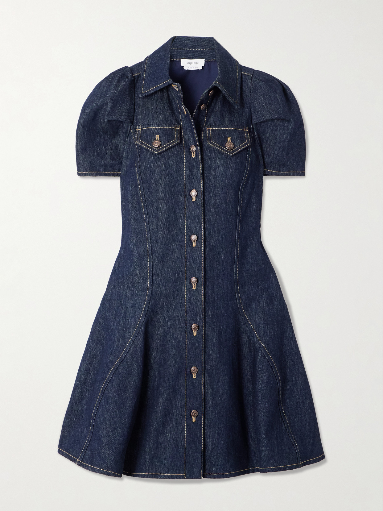 Alexander Mcqueen Paneled Denim Mini Dress In Blue