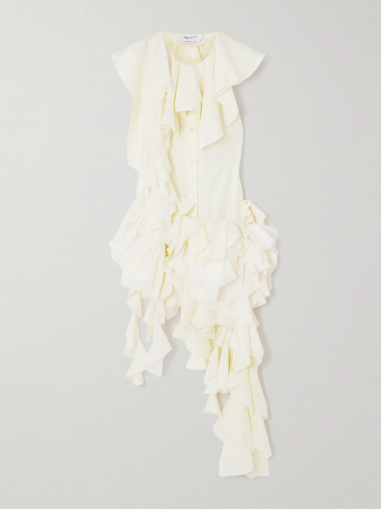 Alexander Mcqueen Asymmetric Open-back Ruffled Silk-chiffon Blouse In White