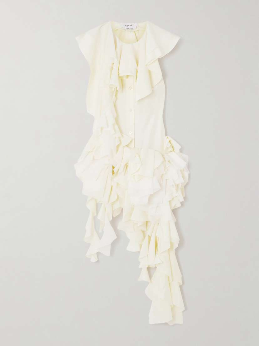 McQueen Asymmetric Open-back Ruffled Silk-chiffon Blouse