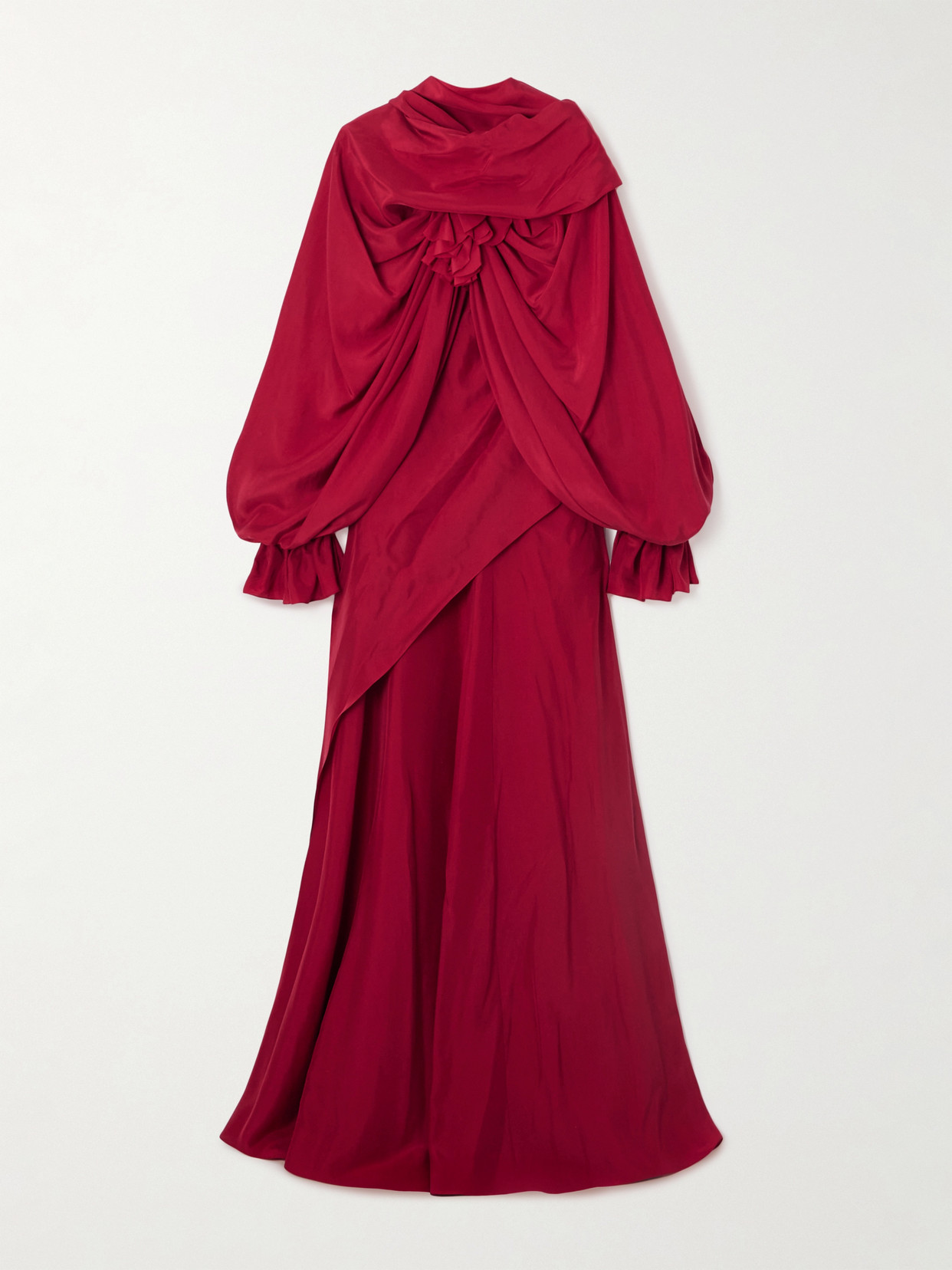 Alexander Mcqueen Cape-effect Ruffled Draped Silk-habotai Gown In Red