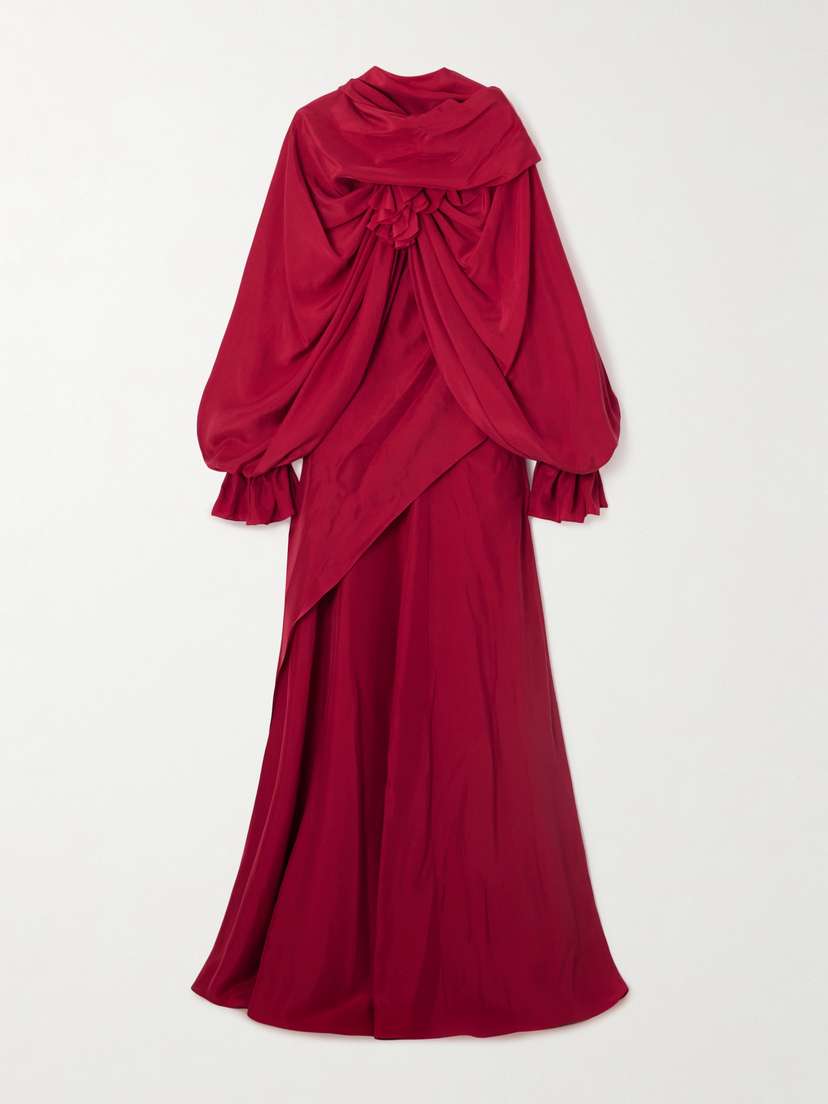 McQueen Cape-effect Ruffled Draped Silk-habotai Gown