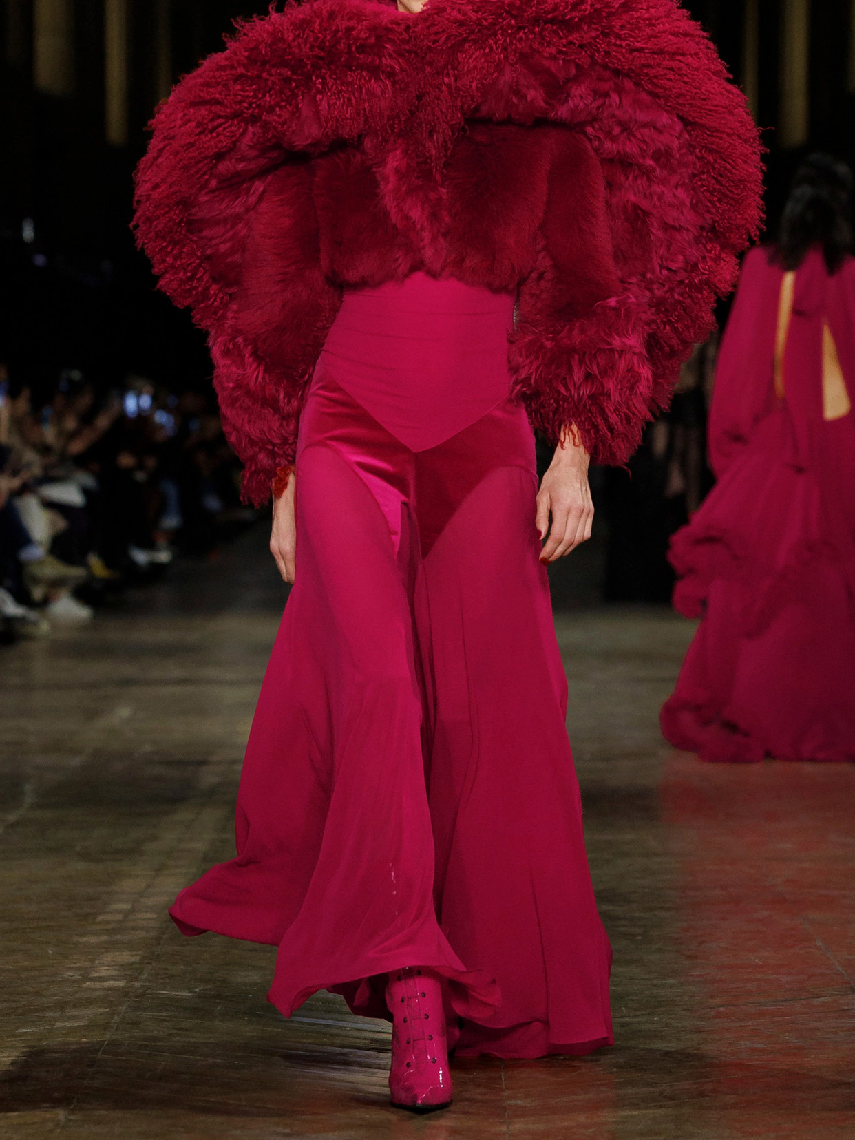 Alexander Mcqueen Cotton Velvet-trimmed Gathered Silk-georgette Turtleneck Gown In Pink