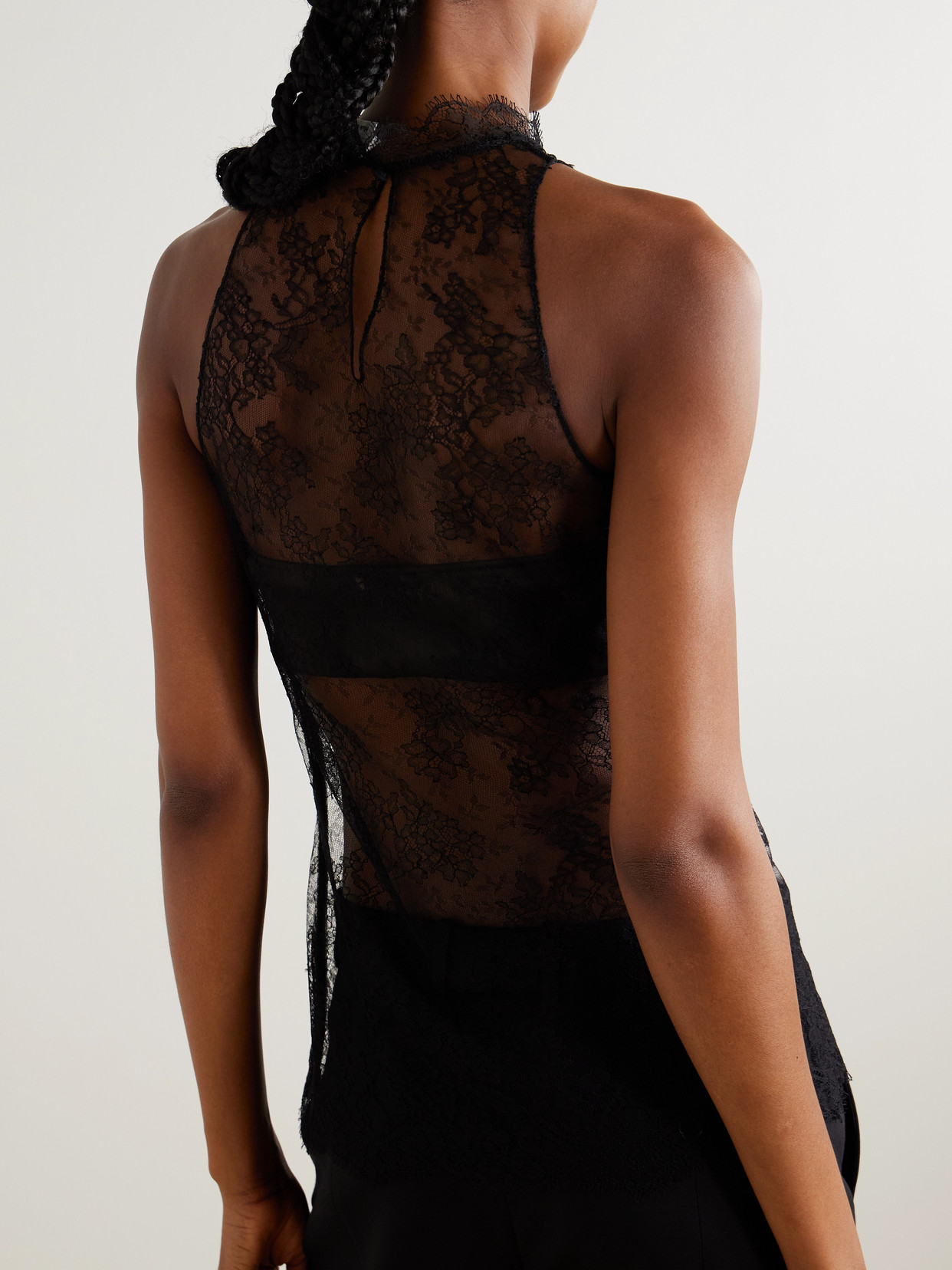 Alexander Mcqueen Mcqueen Sleeveless Sheer Floral Lace Top In Black