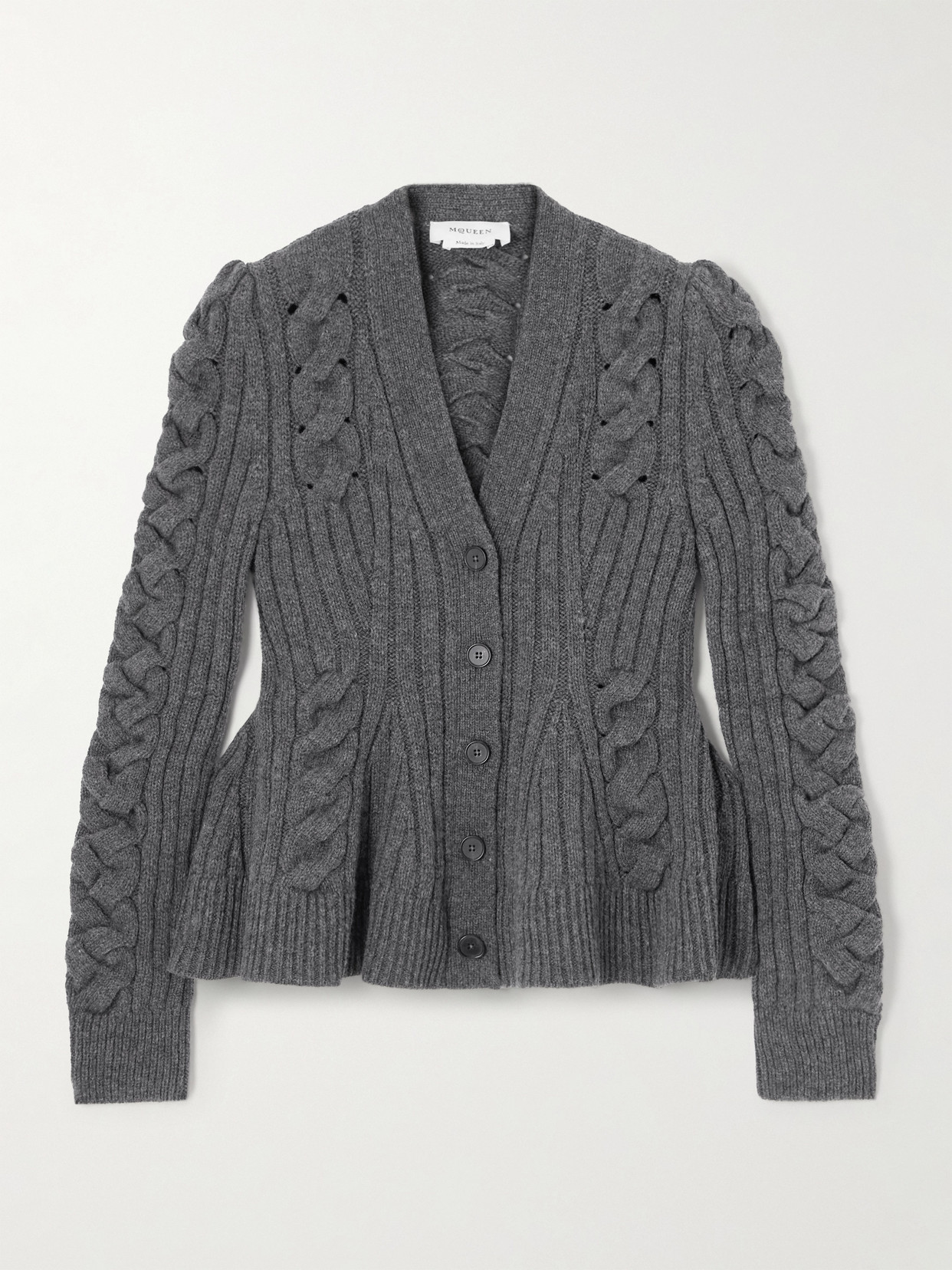 Alexander Mcqueen Cable-knit Wool And Cashmere-blend Cardigan In Gray