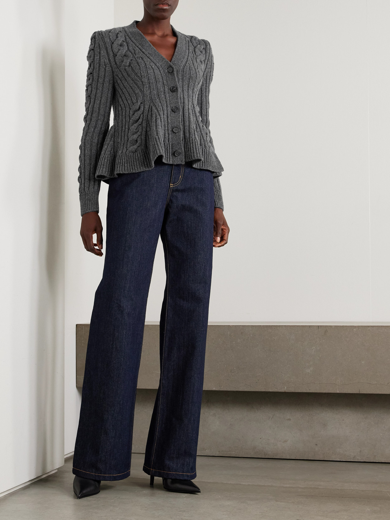 Alexander Mcqueen Cable-knit Wool And Cashmere-blend Cardigan In Gray