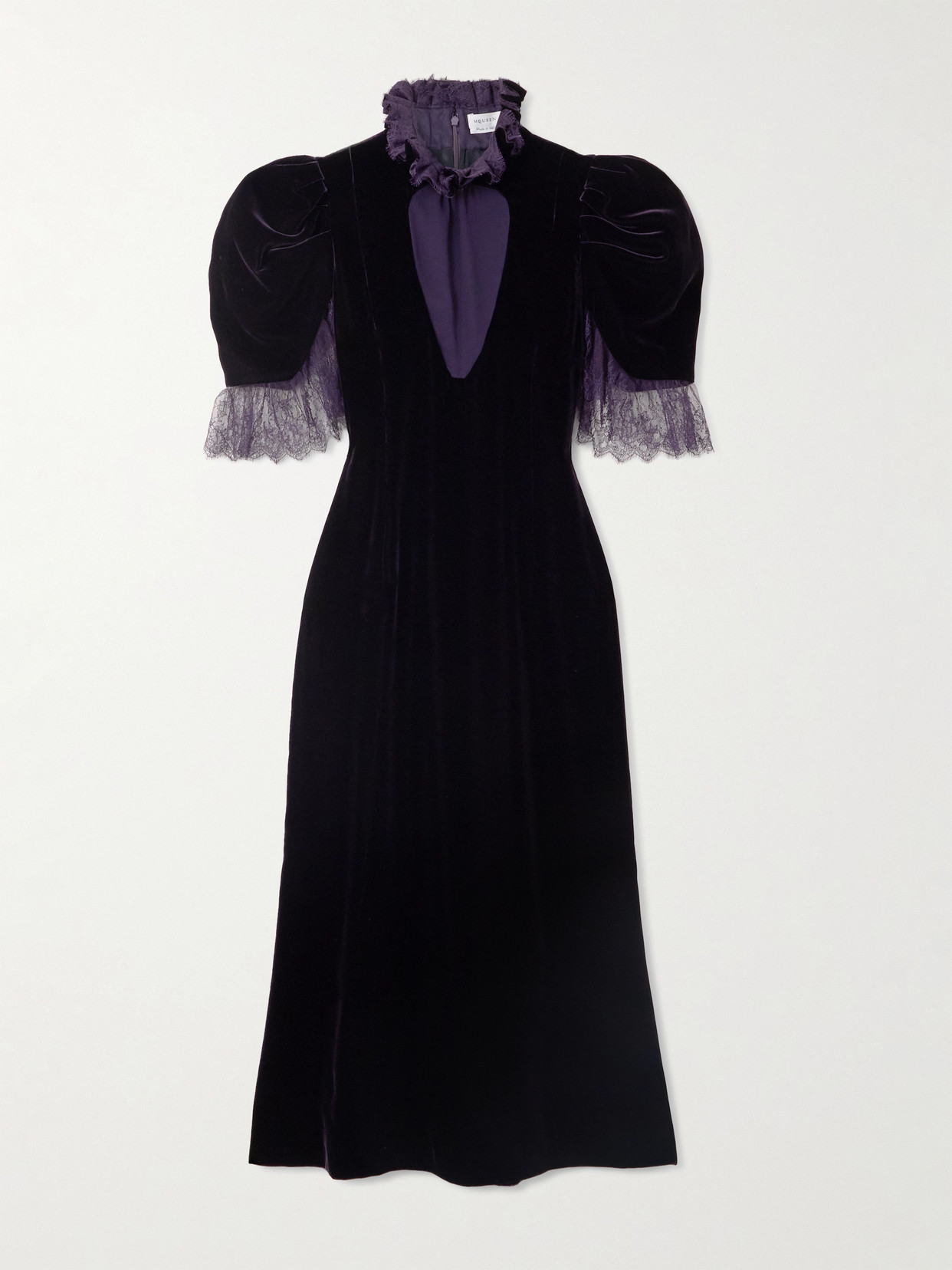 Alexander Mcqueen Chiffon And Lace-trimmed Velvet Midi Dress In Purple
