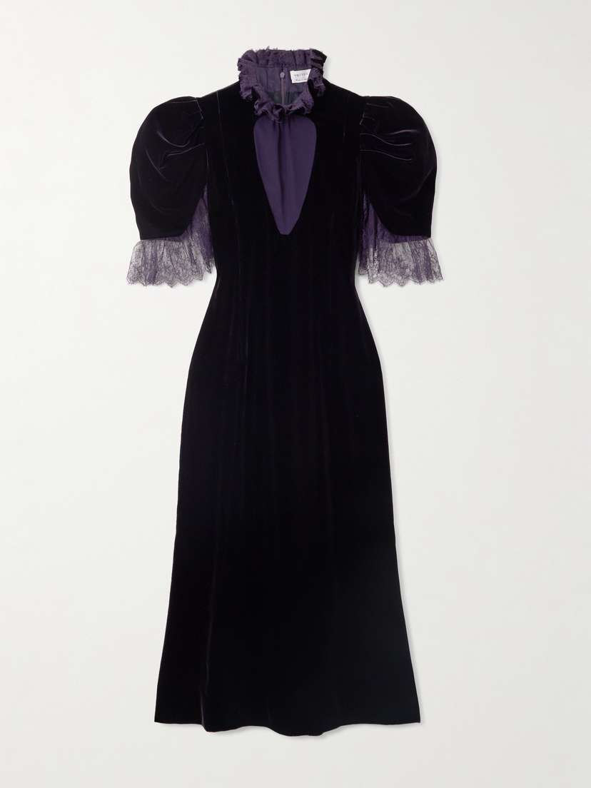 McQueen Chiffon And Lace-trimmed Velvet Midi Dress