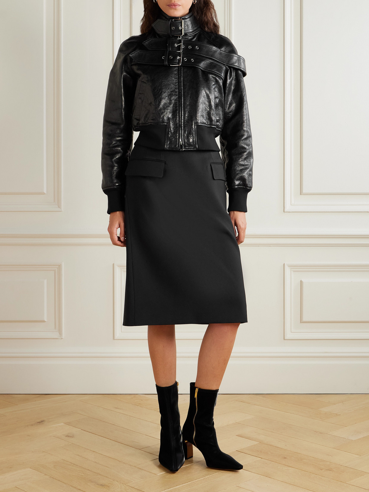 Alexander Mcqueen Mcqueen Dart Wool Stretch Gabardine Midi Skirt In Black