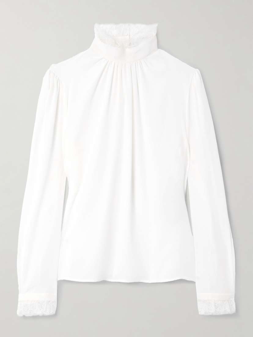 McQueen Ruffled Lace-trimmed Silk Crepe De Chine Blouse