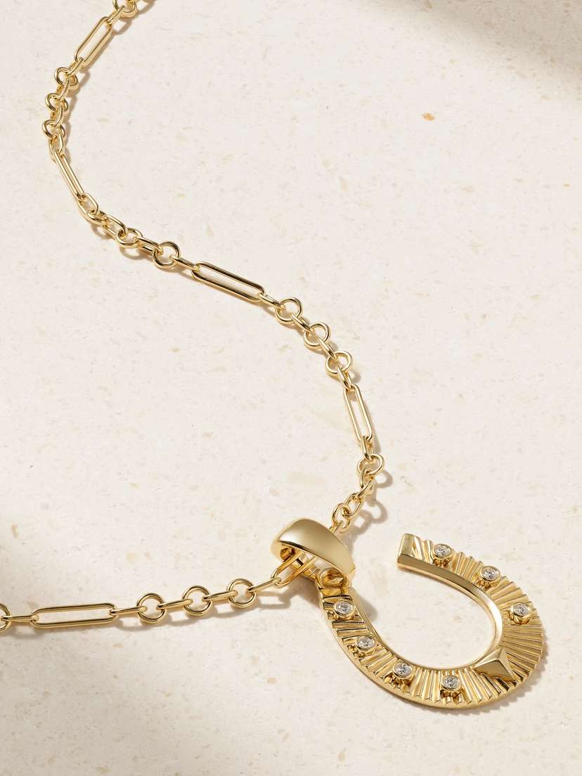 Foundrae Protection Horseshoe + Fine Mixed Clip 18-karat Gold Diamond Necklace