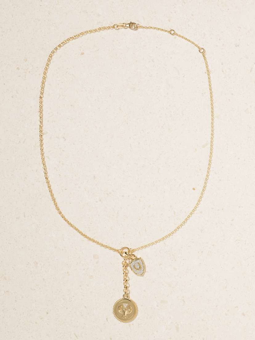 Foundrae Protection + Small Mixed Belcher 18-karat Gold Diamond Necklace