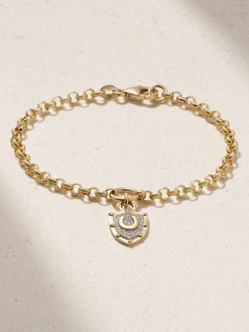 Foundrae Protection + Medium Belcher 18-karat Gold Diamond Bracelet