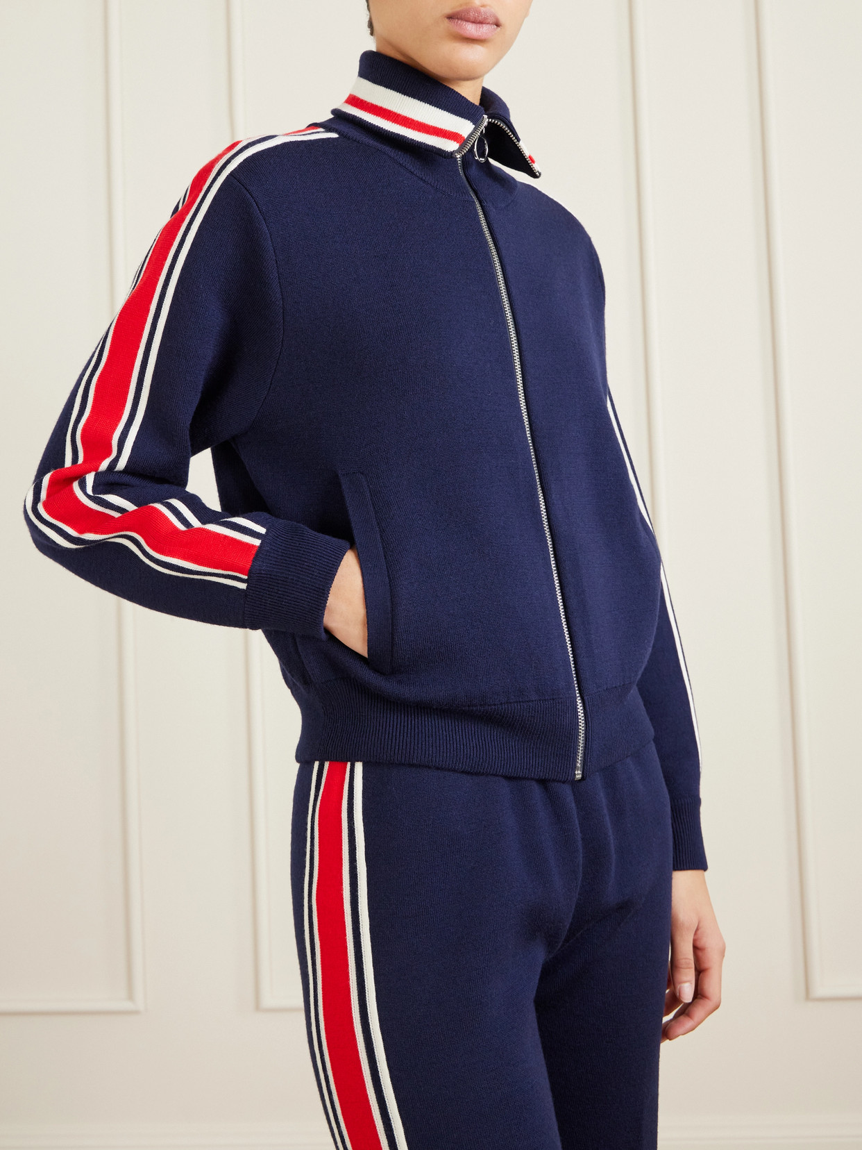 Striped Wool-Blend Zip-Up Sweater