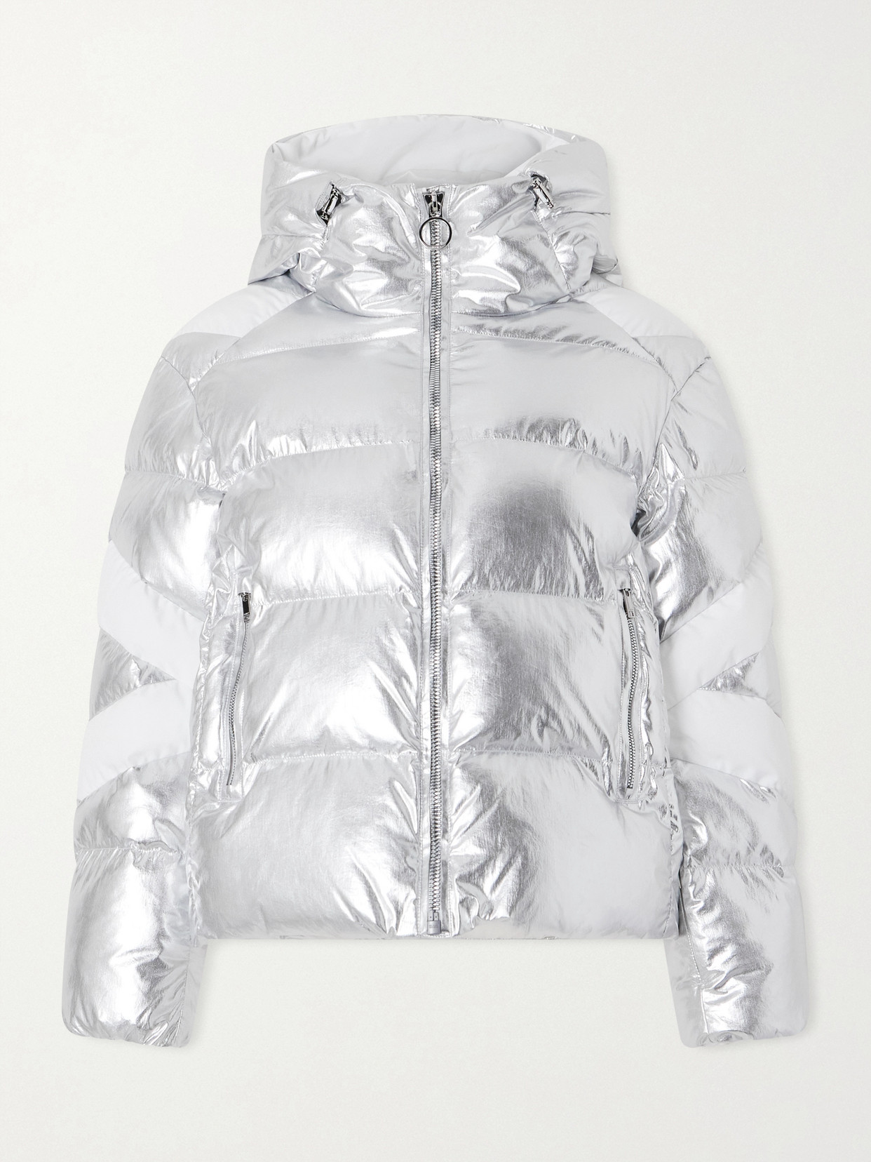 Fusalp Charloy Hooded Quilted Padded Metallic Shell Jacket In Silver