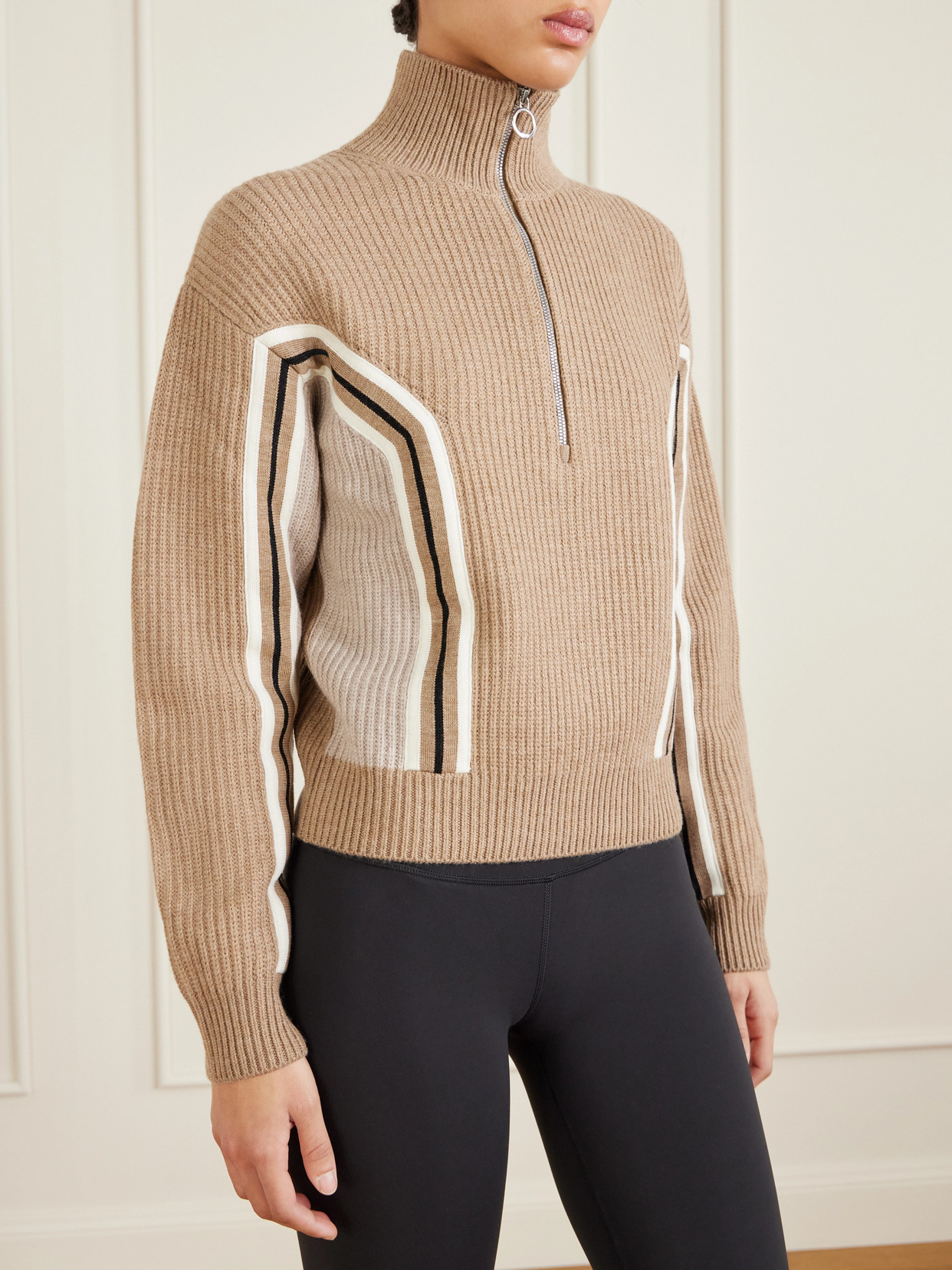 Fusalp Mirala Striped Ribbed Wool Sweater In Brown