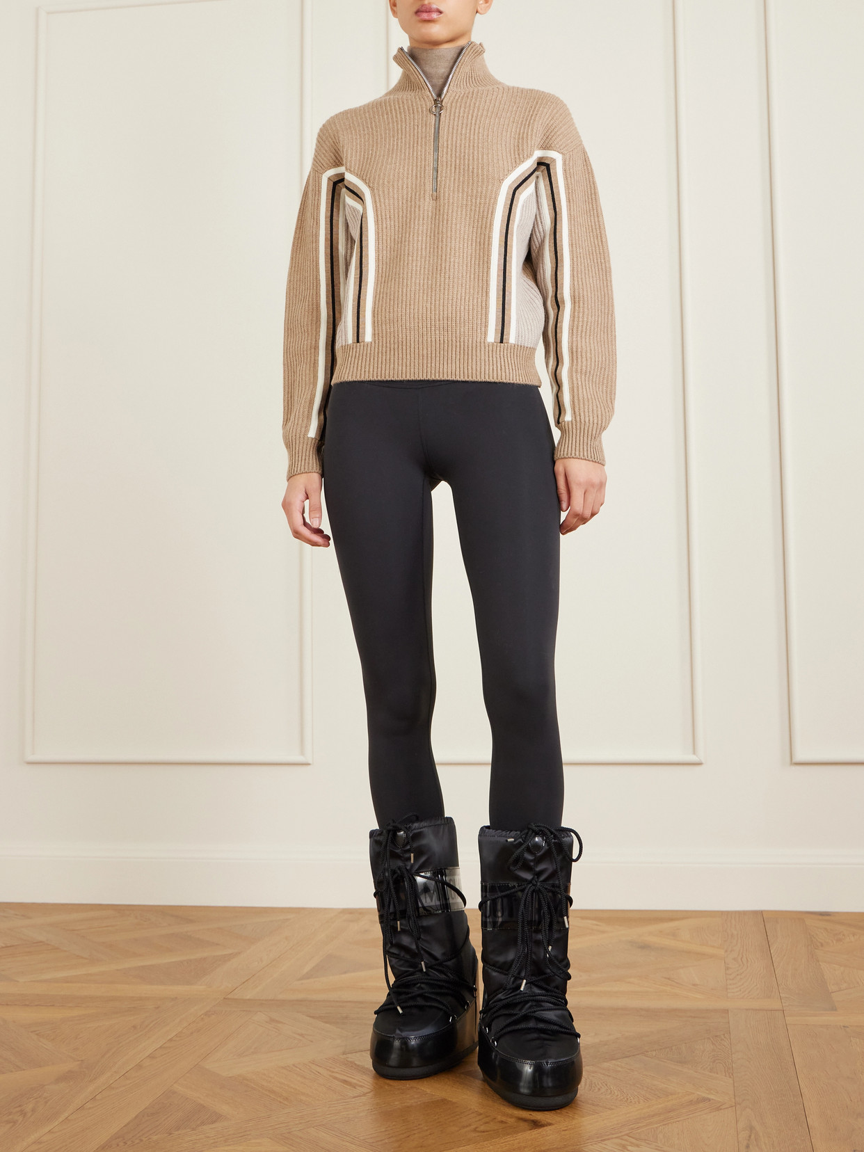 Fusalp Mirala Striped Ribbed Wool Sweater In Brown