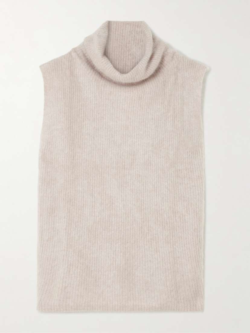 Lisa Yang Aisla Ribbed Bruched-cashmere Turtleneck Sweater Vest