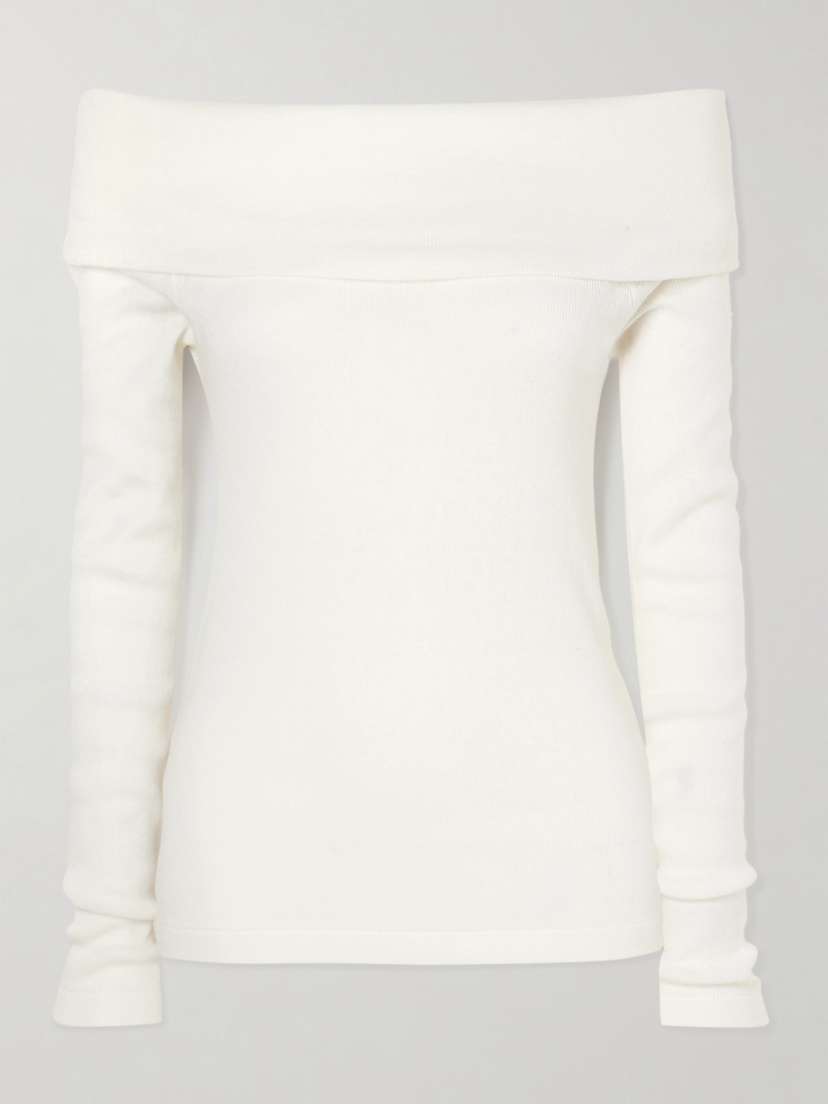 Lisa Yang Claudina Off-the-shoulder Cotton And Cashmere-blend Top