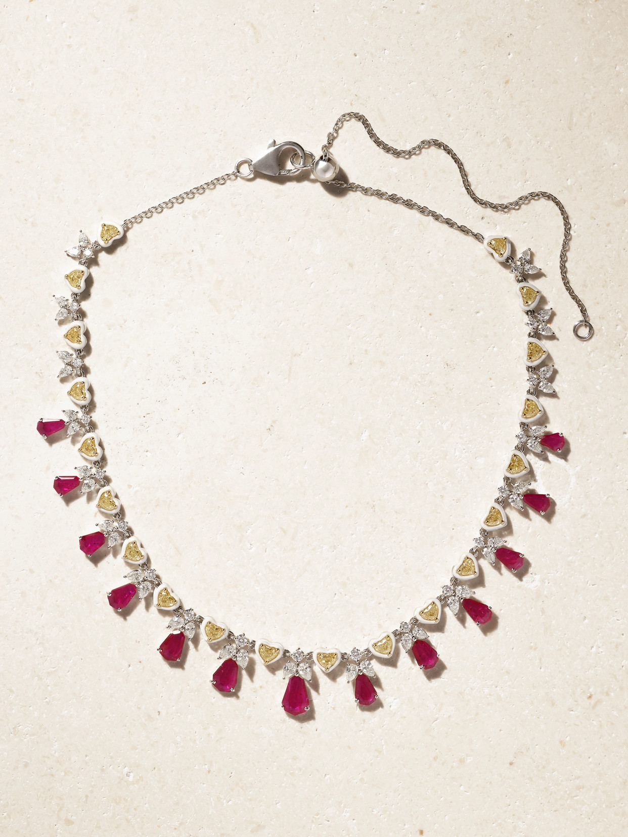 Kamyen Ribbon 18-karat White Gold, Ruby And Diamond Choker