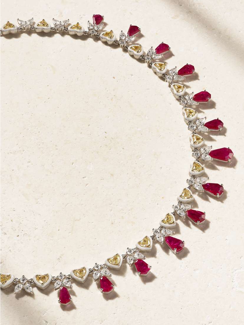 Kamyen Ribbon 18-karat White Gold, Ruby And Diamond Choker