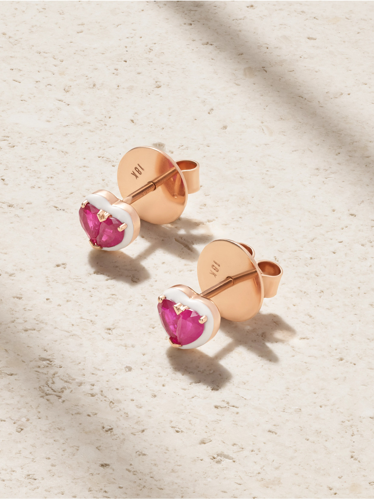 Kamyen Heartbeats 18-karat Rose Gold, Ruby And Enamel Earrings