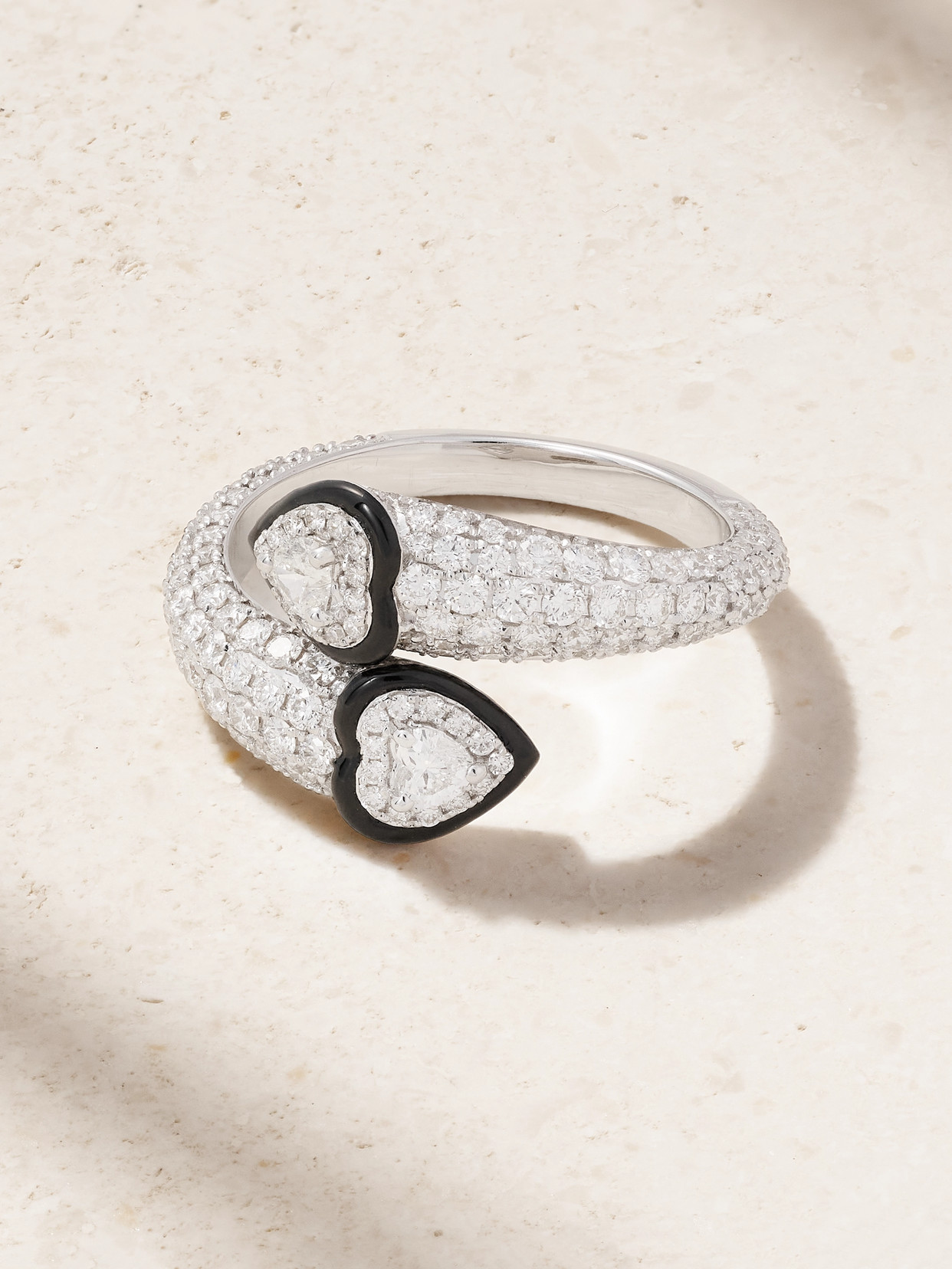 Kamyen Double Crush 18-karat White Gold, Diamond And Enamel Ring