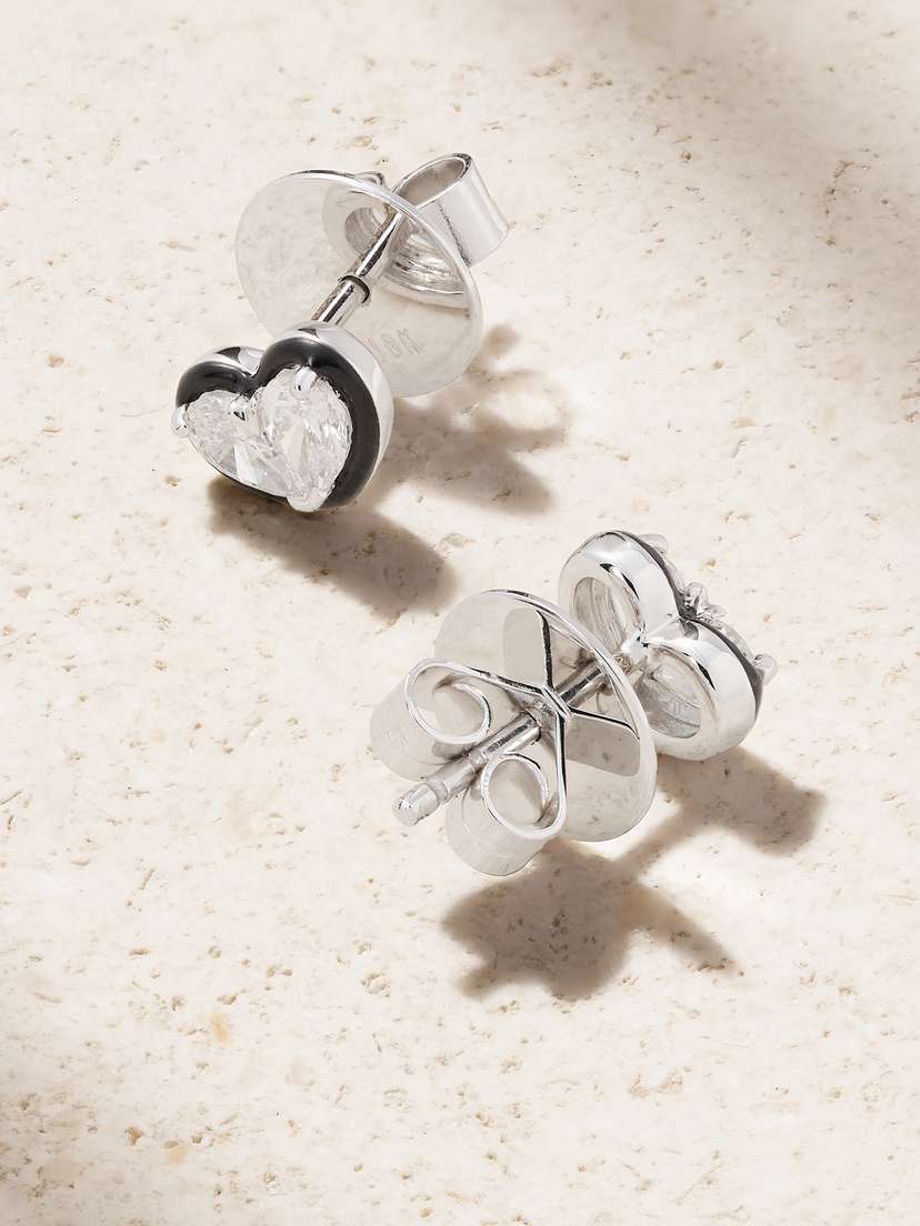 Kamyen Heartbeats 18-karat White Gold, Diamond And Enamel Earrings | Thumbnail 3 Kamyen Heartbeats 18-karat White Gold, Diamond And Enamel Earrings | Thumbnail 3