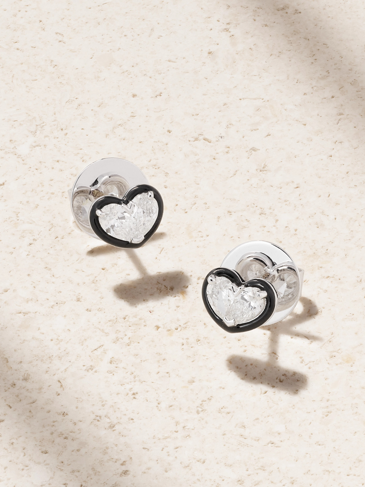 Kamyen Heartbeats 18-karat White Gold, Diamond And Enamel Earrings In Metallic