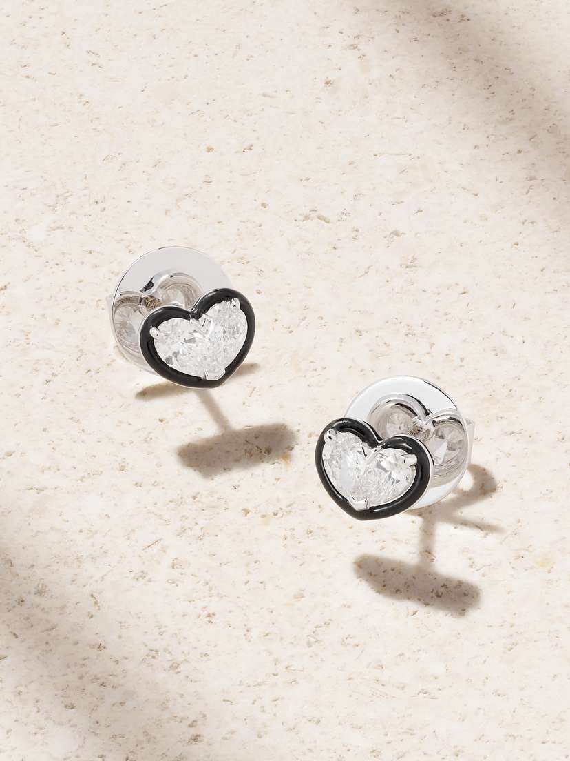 Kamyen Heartbeats 18-karat White Gold, Diamond And Enamel Earrings