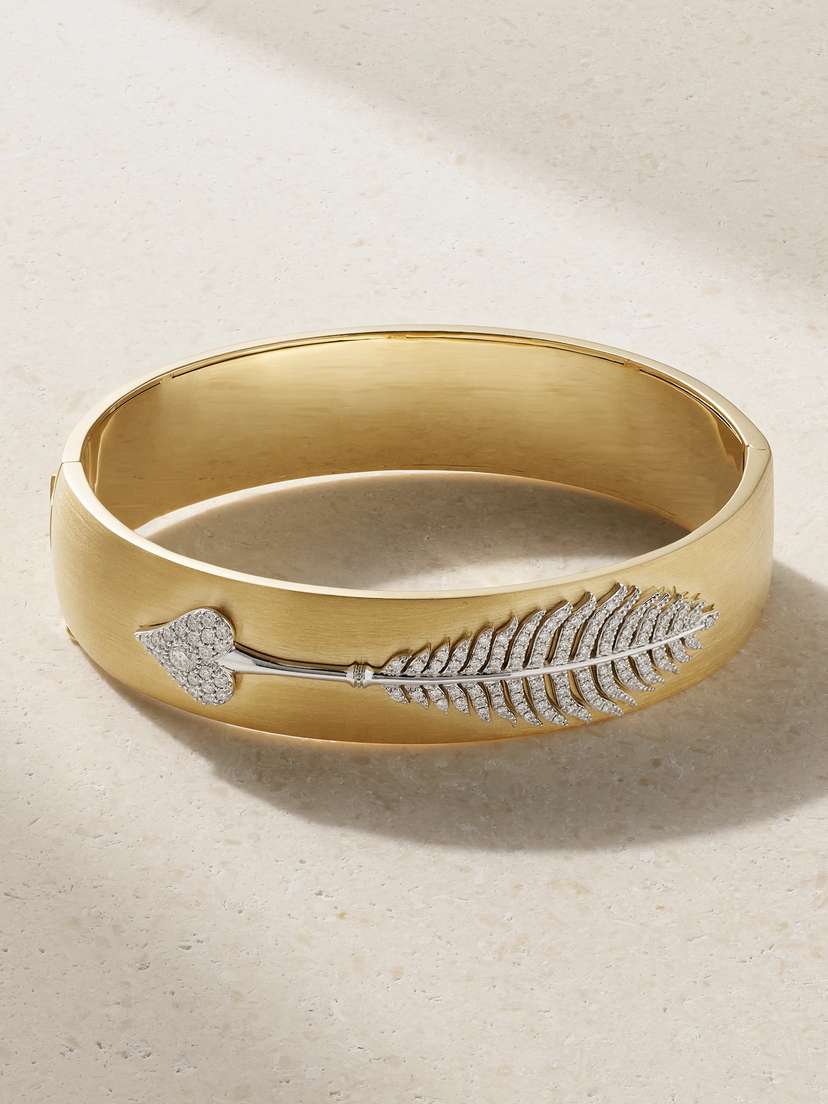 Mizuki Arrow 18-karat Yellow And White Gold Diamond Bangle