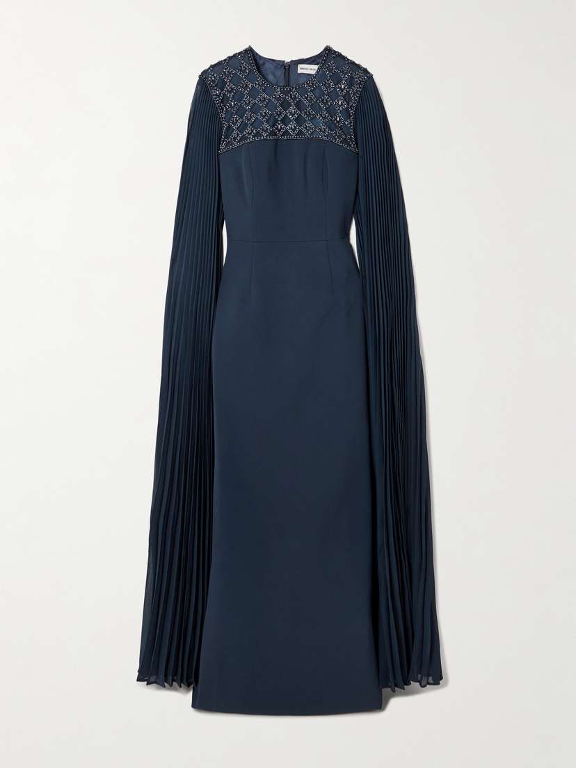 Rebecca Vallance Memphis Cape-effect Embellished Pleated Crepe Gown