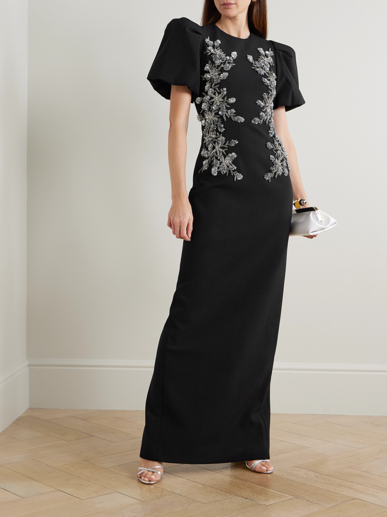 Rebecca Vallance Zephyr Embellished Crepe Gown In Black