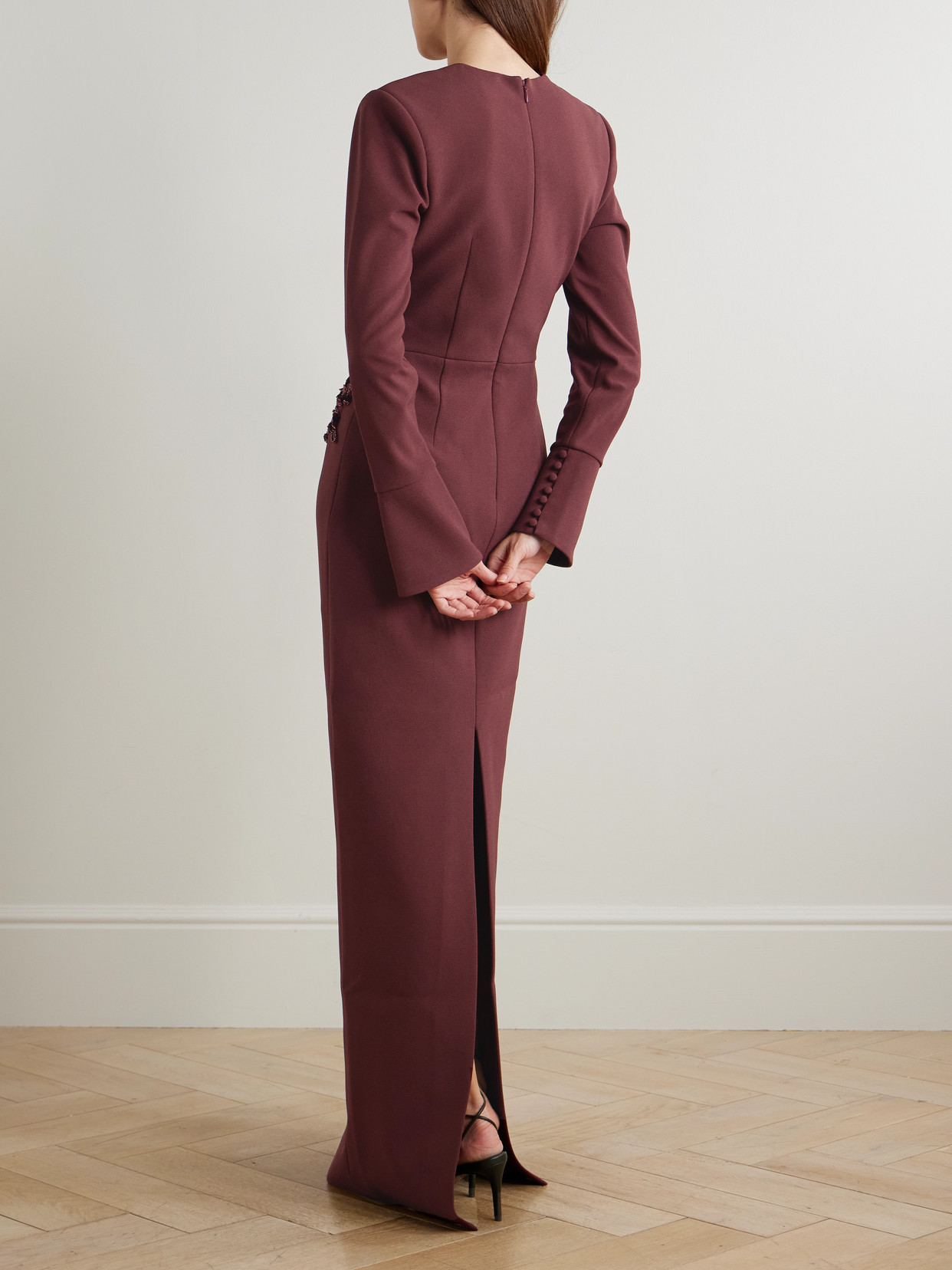 Rebecca Vallance Lulee Embellished Crepe Gown In Burgundy