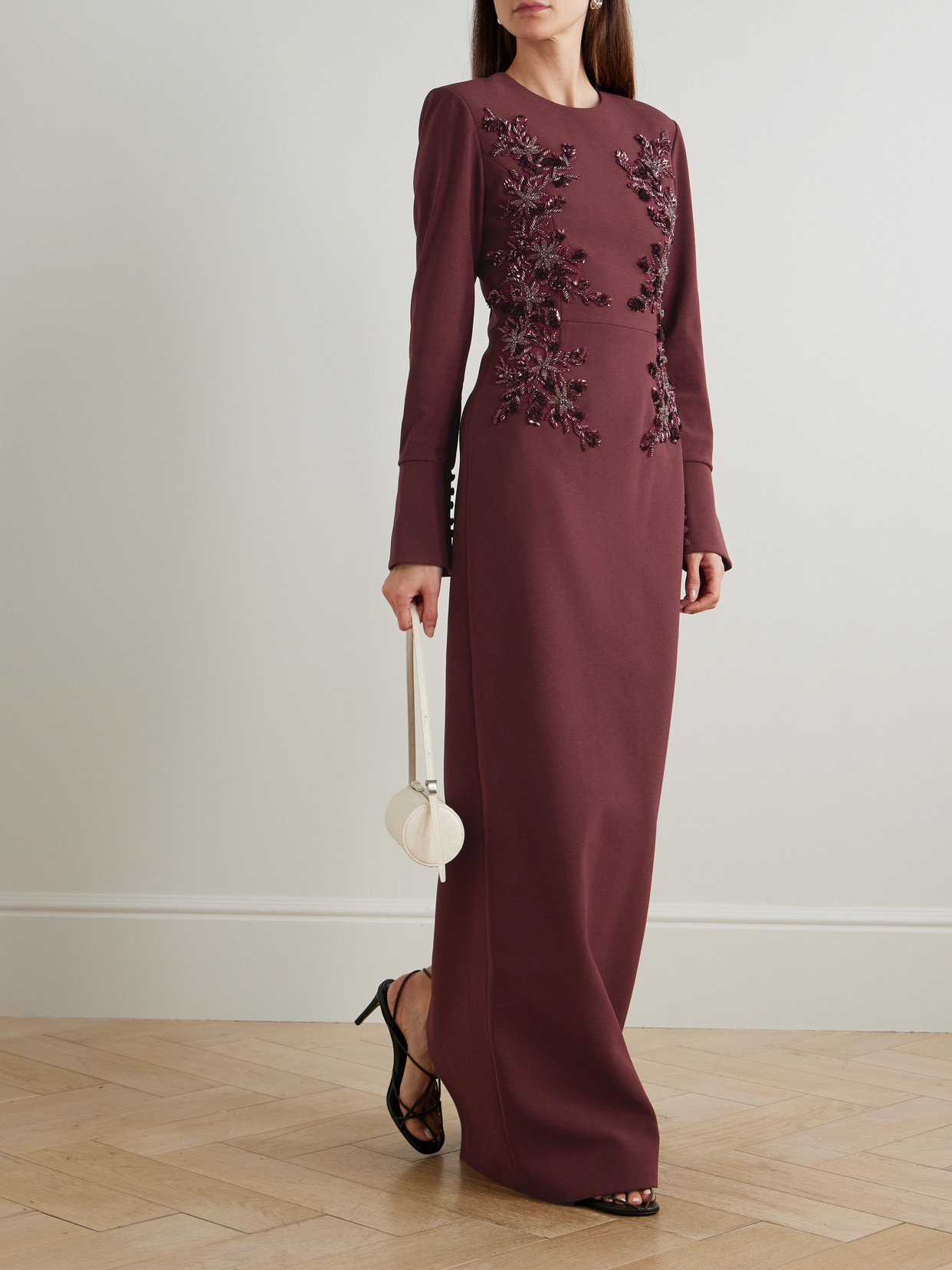 Rebecca Vallance Lulee Embellished Crepe Gown In Burgundy