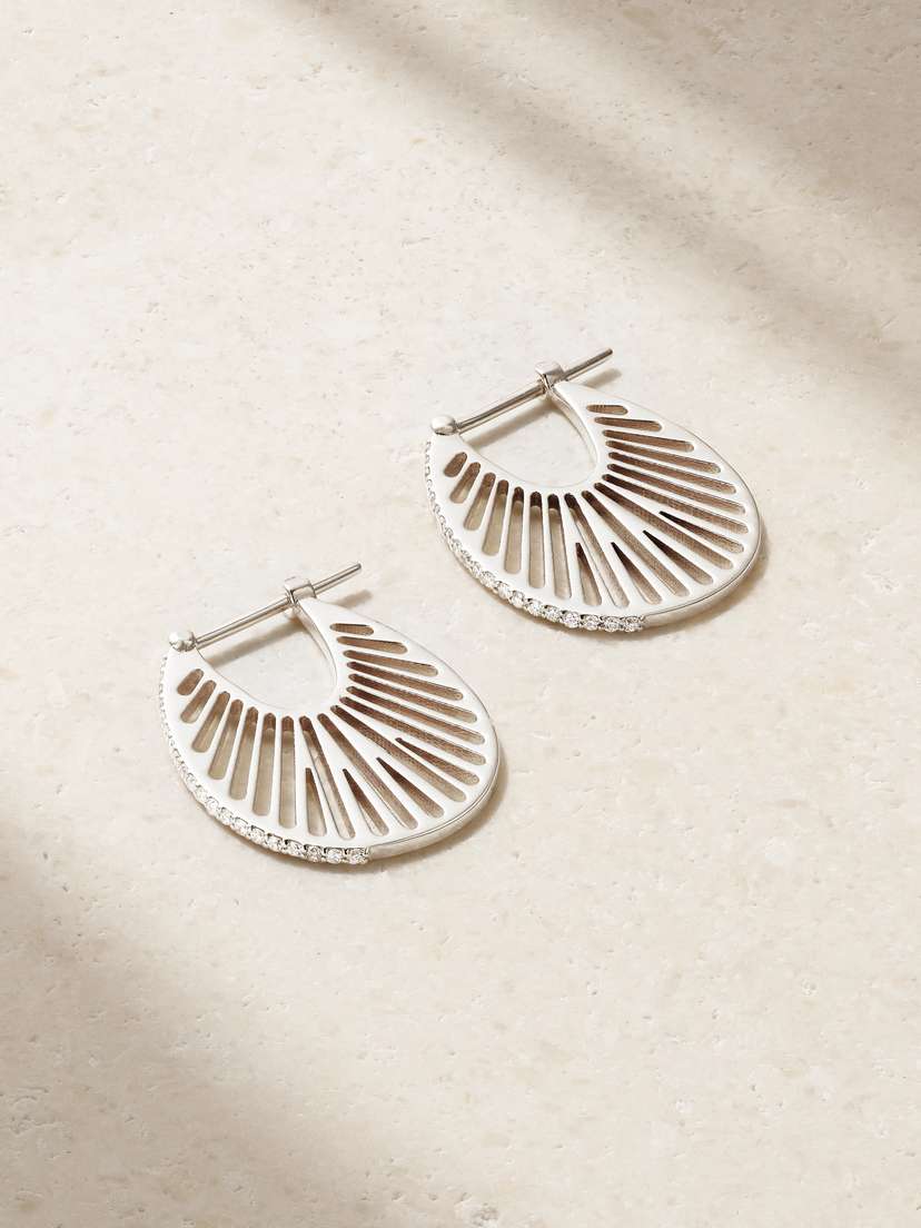 L’Atelier Nawbar Flat Ray Large 18-karat White Gold Diamond Hoop Earrings