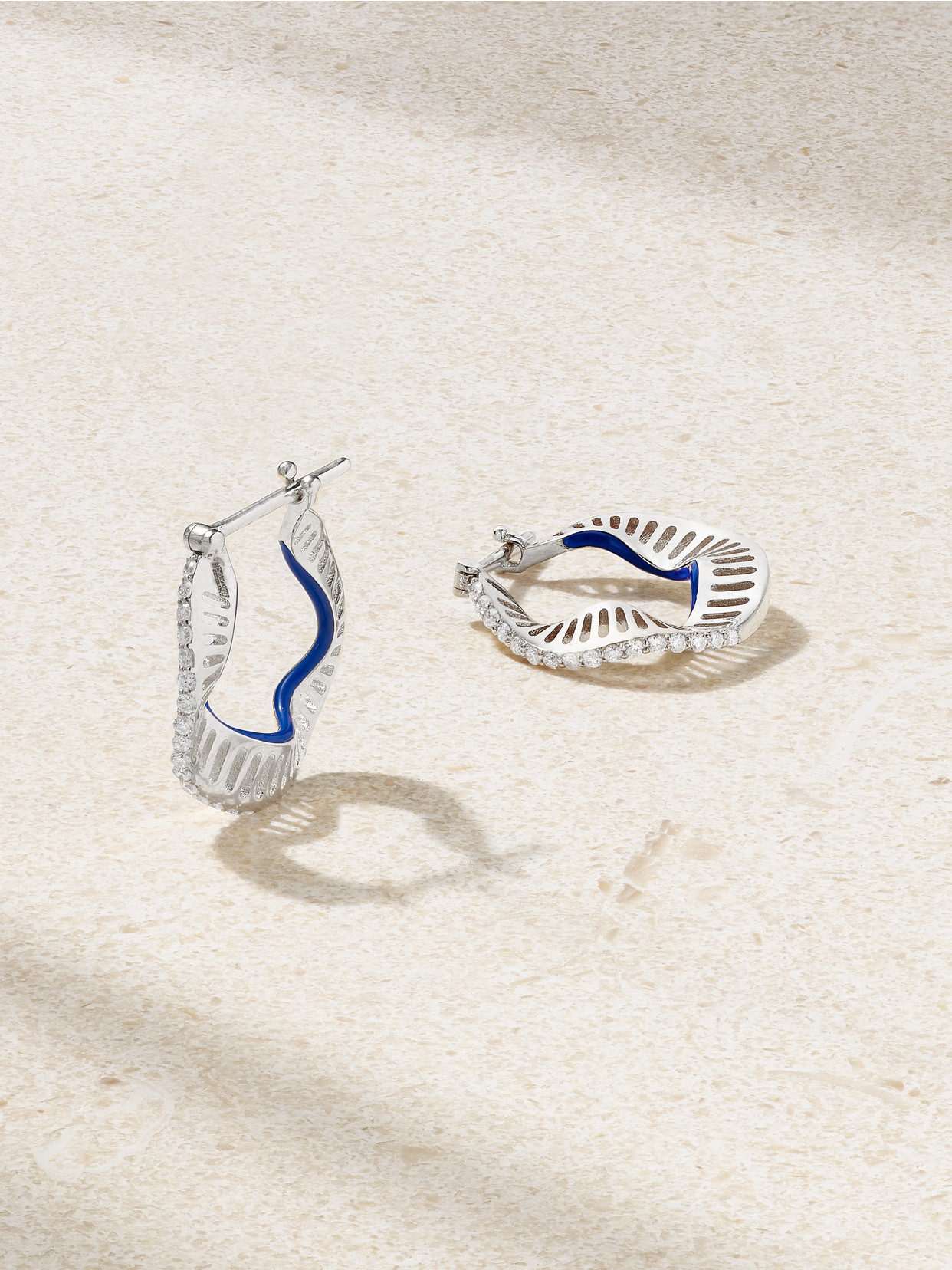 L'atelier Nawbar Wave 18-karat White Gold, Enamel And Diamond Earrings In Neutral