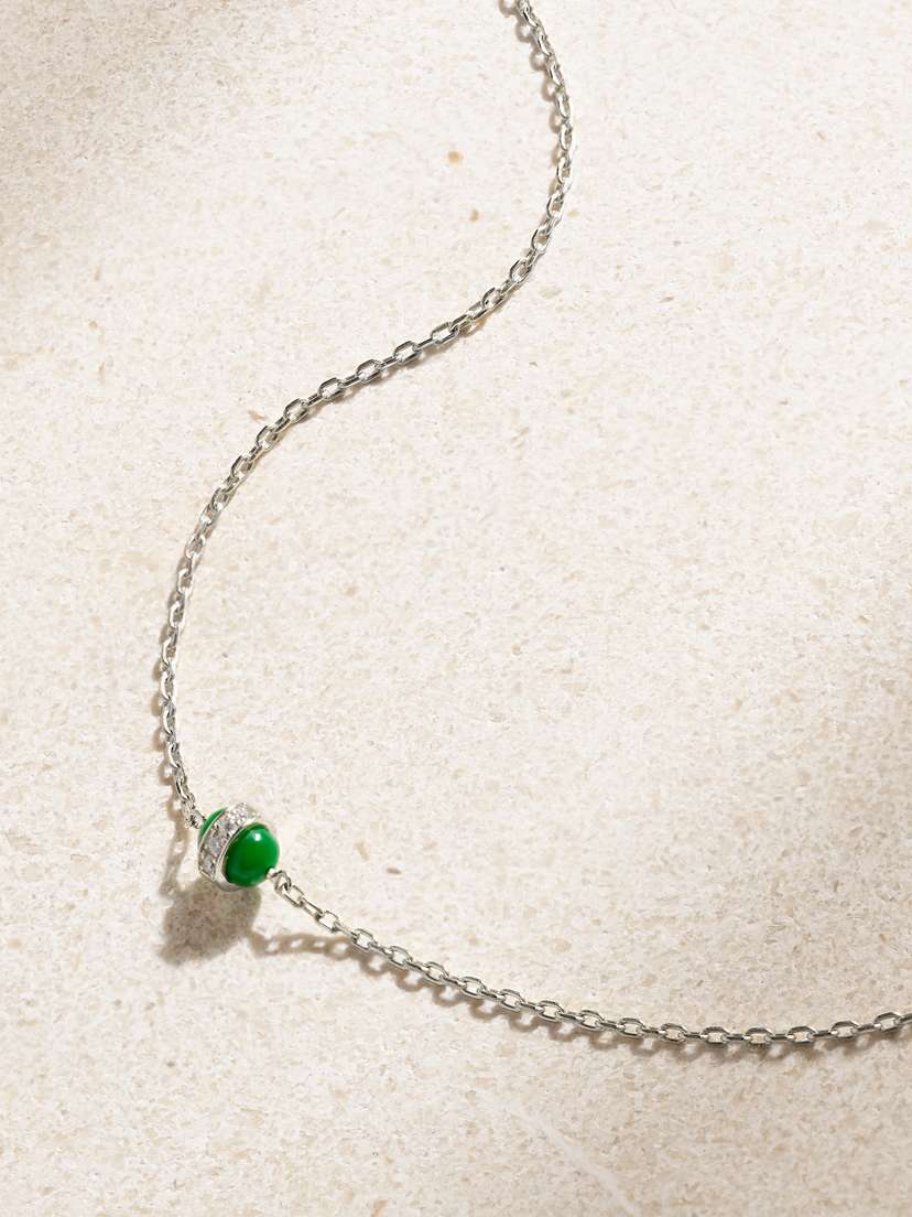 L’Atelier Nawbar Single Atom 18-karat White Gold, Enamel And Diamond Necklace