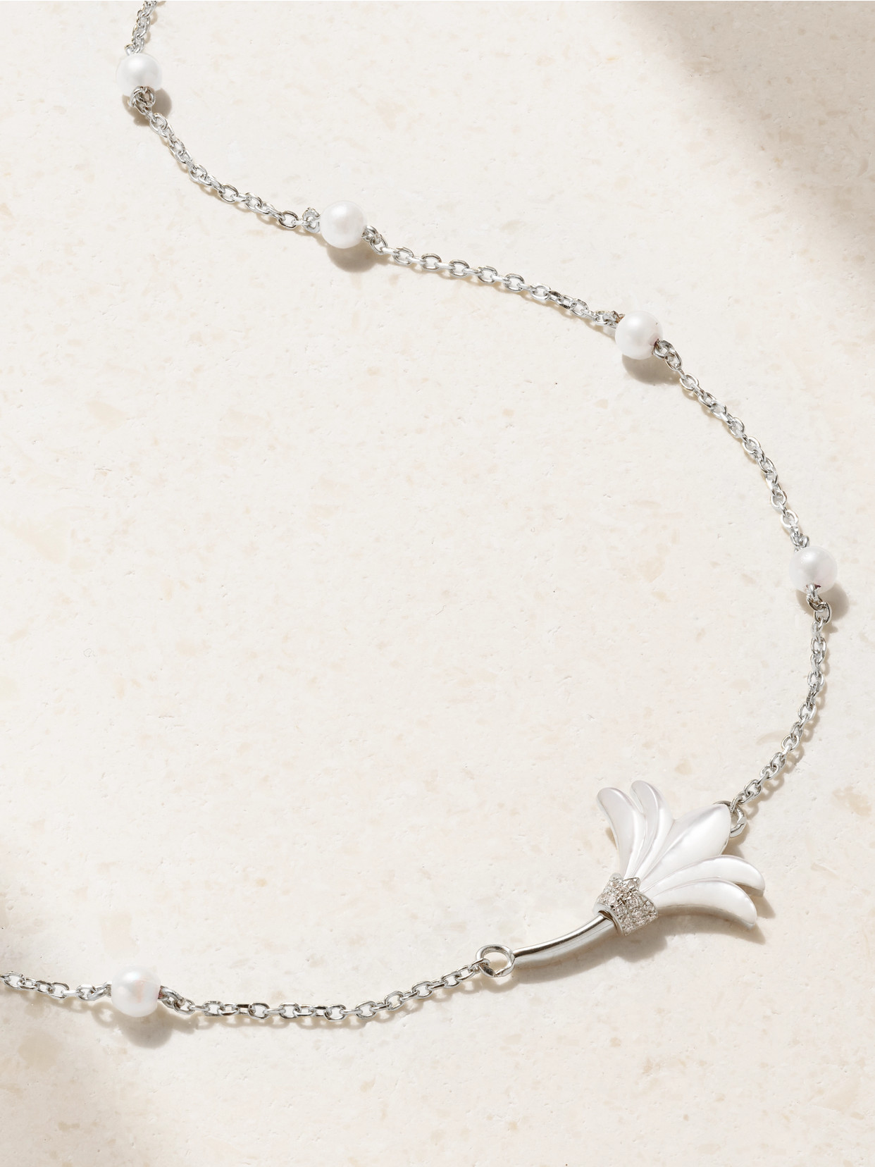 L'atelier Nawbar Psychedeliah 18-karat White Gold, Diamond And Mother-of-pearl Necklace In Silver