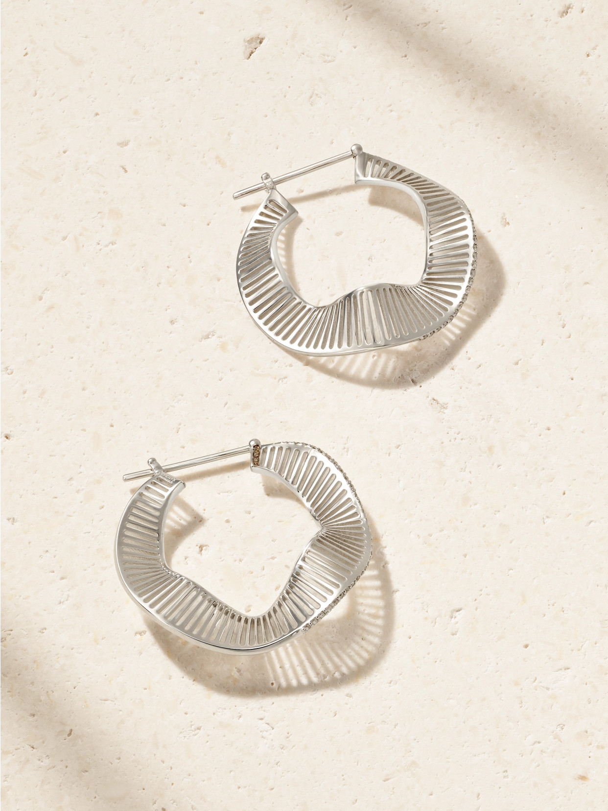 L'atelier Nawbar Waves 18-karat White Gold Diamond Hoop Earrings In Silver