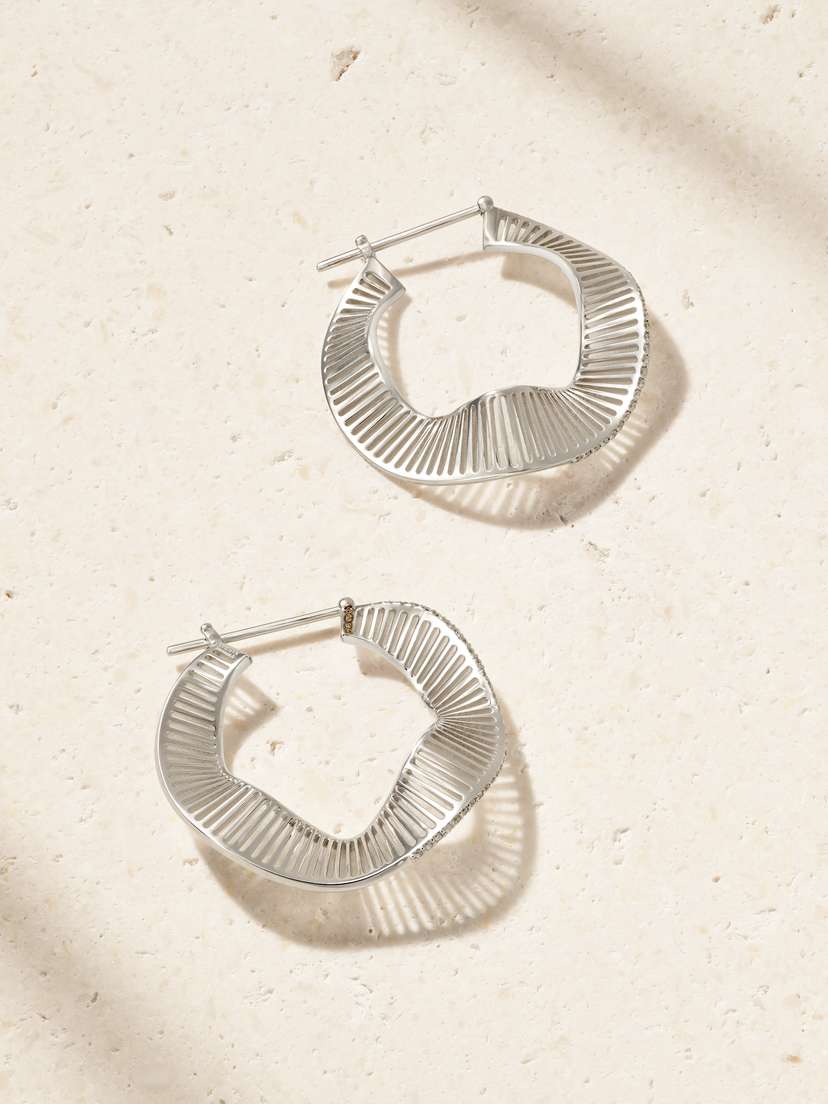 L’Atelier Nawbar Waves 18-karat White Gold Diamond Hoop Earrings
