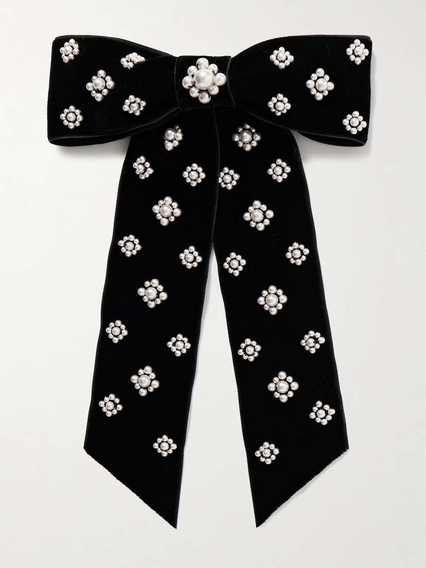 Jennifer Behr Margaret Faux Pearl-embellished Velvet Bow Hair Clip