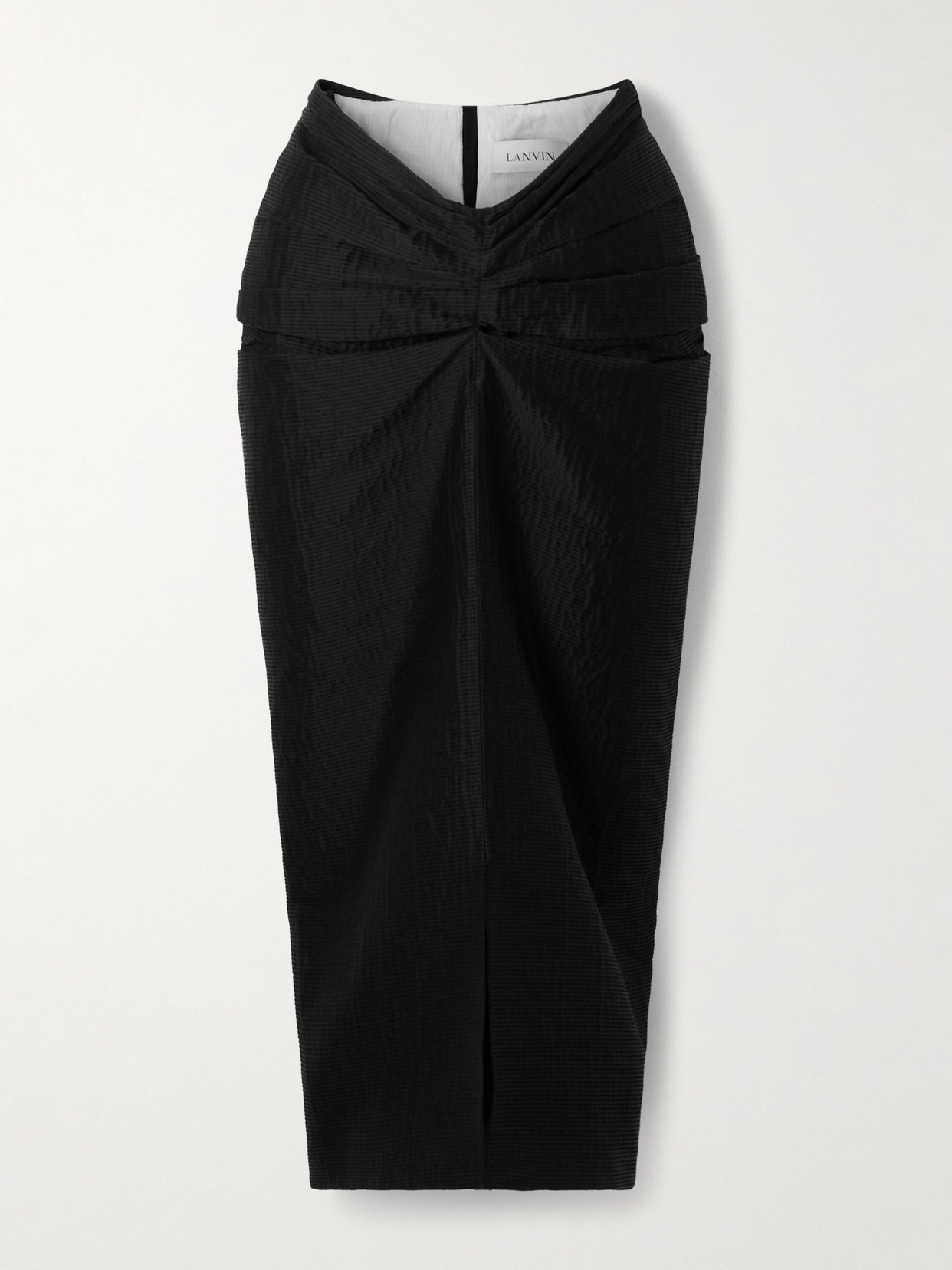 Lanvin Draped Satin-jacquard Midi Skirt In Black