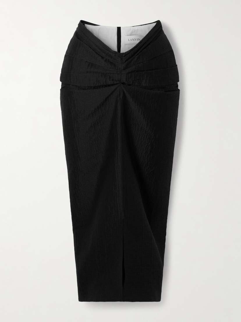Lanvin Draped Satin-jacquard Midi Skirt