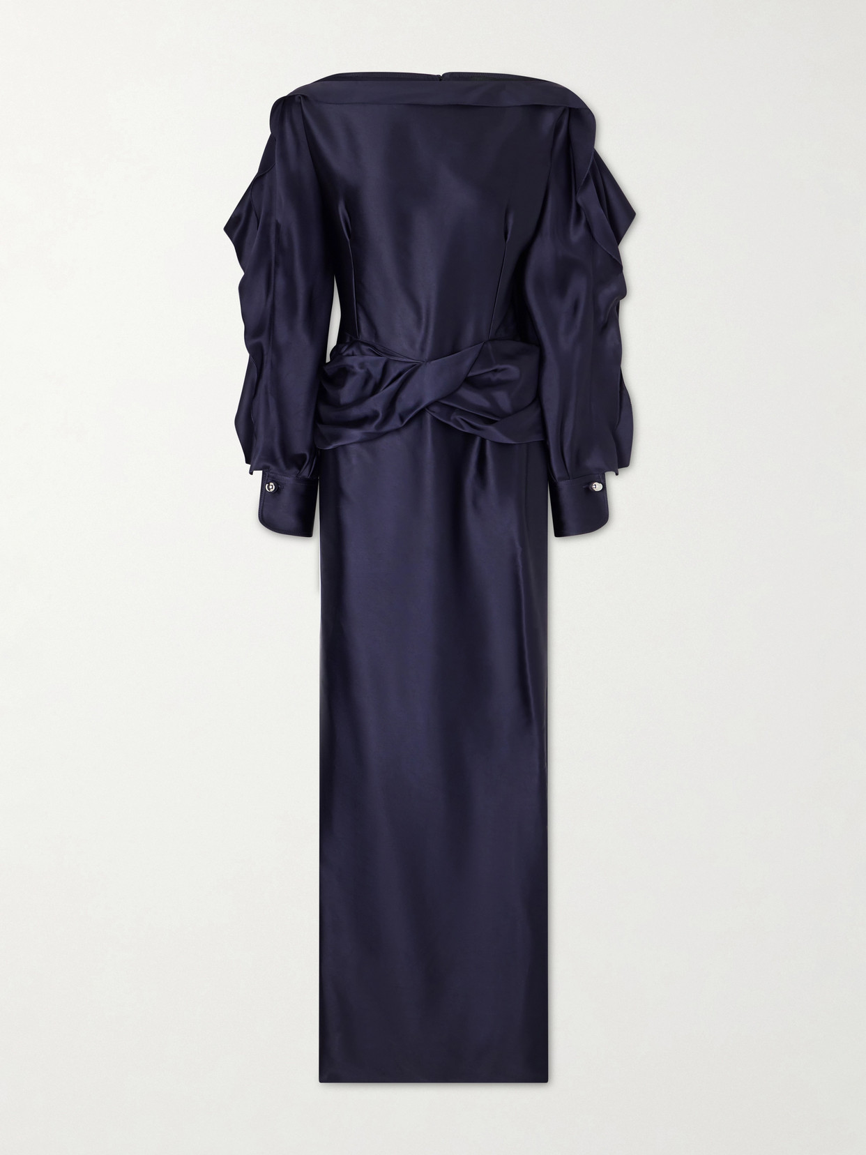 Lanvin Ruffled Gathered Satin Gown In Blue